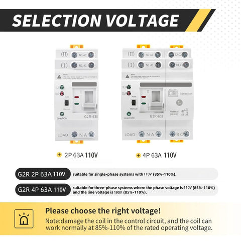 Dual Auto Manual Transfer Switch For Home UPS Two Pole 63A 110V AC ATS Power Selector