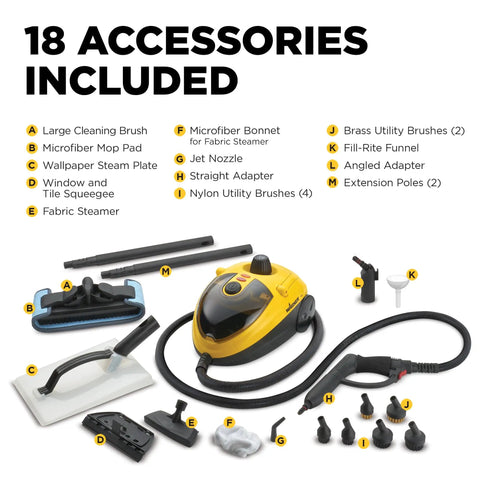 Top Shelf Multipurpose Steam Cleaner Packs 18 Slick Nozzles For Chemical Free Deep Cleaning Wallpaper Removal And Tough Daily Household Surface Scrubbing with included accessories