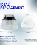 Front view of medium cam agitator repair kit for Whirlpool/Kenmore washers; white plastic main unit with black top and circular ring