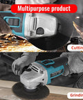 Brushless angle grinder, teal body, 4-1/2-inch, Makita 18V compatible, tool-only; cutting metal and grinding tile