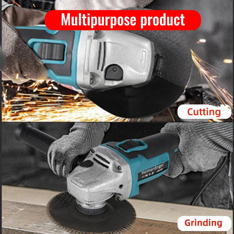 Brushless angle grinder, teal body, 4-1/2-inch, Makita 18V compatible, tool-only; cutting metal and grinding tile