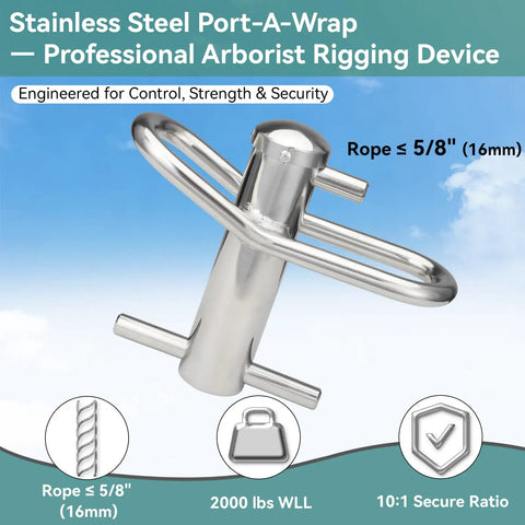 Port A Wrap Stainless Medium Port Wrap For Tree Rigging Pro Gear Up To Five Eighths Inch Rope 7000 Lbs MBS 10 To 1 Working Load
