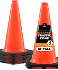 18 Inch Orange Traffic Cones 4 Pack Heavy Duty PVC Safety Cones for Parking Lots Soccer Practice Caution for Kids Construction