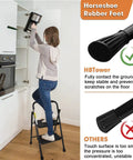 Person using Heavy Duty 2 Step Folding Ladder With 500 Lb Capacity Anti Slip Wide Pedals in kitchen next to cabinet