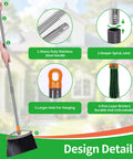 Heavy Duty Broom With Collapsible Handle For Indoor Outdoor Sweeping, Stiff Bristles Tackle Pet Hair Dust And Grime On Wood Or Tile Floors, Gray Real Workhorse Cleaner That Gets It Done close-up of stainless steel handle and bristle details.