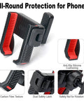 Close-up of Magnetic Golf Cart Phone Holder With 8 N52 Strong Magnetic Base Universal Fit For EZGO Club Car Yamaha Golf Carts Secure Grip For iPhone Samsung And Other Smartphones Red Accessory For Men And Women, showing anti-slip cushioning with carbon fiber texture.