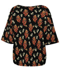 Back view of Loose Short Sleeve Boat Neck T Shirt With Floral Dragon Print, Soft Comfortable Lightweight Polyester Spandex Blend