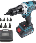 Cordless Rivet Nut Gun Kit With LED Lighting, 26V Portable Electric Nut Tool Set for automotive, includes nut sizes M3-M12