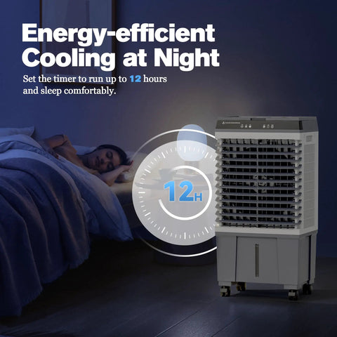 Portable Evaporative Swamp Cooler With 5.3 Gallon Water Tank 1700 Cfm Airflow Blows Sweet Chill in bedroom at night.