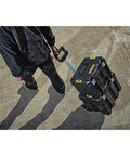 Rolling Tool Box With Wheels And Telescopic Handle Large Deep Stackable TSTAK Carrier pulled on jobsite