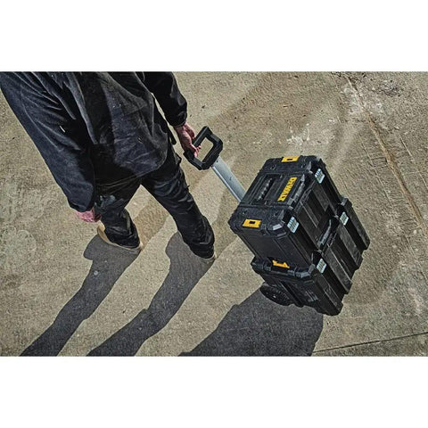 Rolling Tool Box With Wheels And Telescopic Handle Large Deep Stackable TSTAK Carrier pulled on jobsite