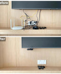 Before and after using the Hide Messy TV Cables Behind The Wall With This In Wall Cable Management Kit 4 Pass Throughs 1 Hole Saw Drill Attachment Two And Three Eighths Inch Hole Easy To Install For Wall Mounted Televisions Durable In Wall Wire Hider