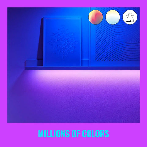 Smart RGB LED Light Strip 13 Foot Color Changing WiFi LED Strip with vibrant purple glow illuminating a wall.