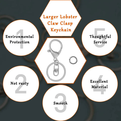 Top Shelf 30 Pc Lobster Clasp Keychain Set With Hella Strong Swivel Hooks Plus 100 Open Jump Rings For Diy Jewelry Making And Craft Repair Straight Up Reliable Metal Findings That Deliver Knockout Results Every Single Time, showing larger lobster claw clasp keychain with smooth finish.
