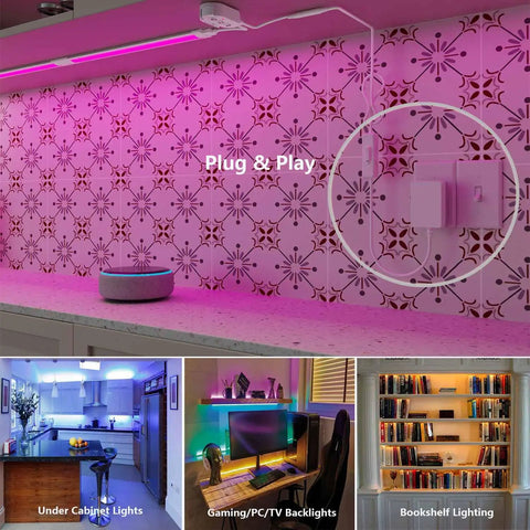 Under Cabinet LED Light Strips With Alexa And Google Home Voice Control, Dimmable RGB Color Changing under kitchen counter lighting