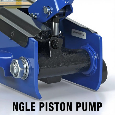 3 Ton Hydraulic Floor Jack With 6000 Lb Capacity For Cars SUVs And Trucks, close-up of blue piston pump component.