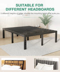 Queen Size Metal Platform Bed Frame With Under Bed Storage Heavy Duty Steel Slat Support showing adjustable height for headboards.