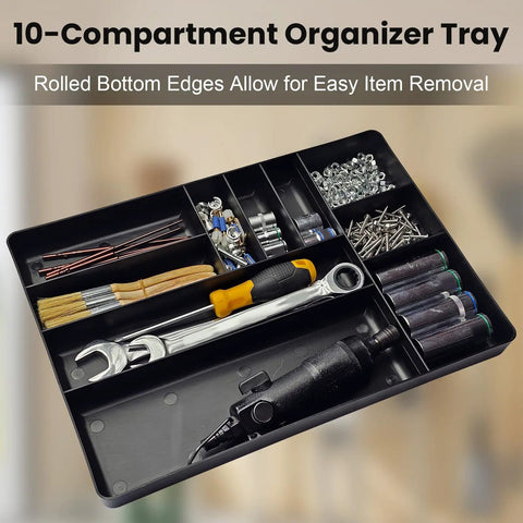10 Compartment Tool Organizer Tray for Drawer and Tool Box, Stackable Small Parts Holder for Nails, Bolts, Screws, Wrenches