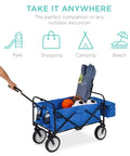 Grab And Go Collapsible Outdoor Utility Wagon With Removable Canopy loaded with sports gear and accessories.