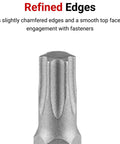 Close-up of Torx bit head from One Quarter Inch Drive Long Torx Bit Socket Set With Rail 10 Piece T6 Through T30, showing refined edges.