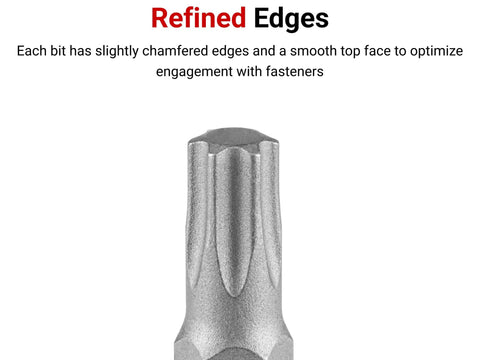 Close-up of Torx bit head from One Quarter Inch Drive Long Torx Bit Socket Set With Rail 10 Piece T6 Through T30, showing refined edges.