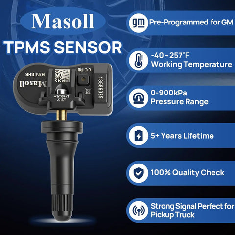 TPMS Sensor for GM Vehicles 4 Pack Fits Chevy Silverado Tahoe Suburban Colorado Impala GMC Yukon Sierra Buick Enclave Envision Encore Cadillac CTS XTS Easy Install Replacement After 2006 black sensor