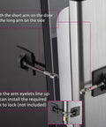 Two Pack Refrigerator Lock With Keyed Padlock, Black Finish, No Drilling Needed, Strong Adhesive 3M VHB Tape installation detail.
