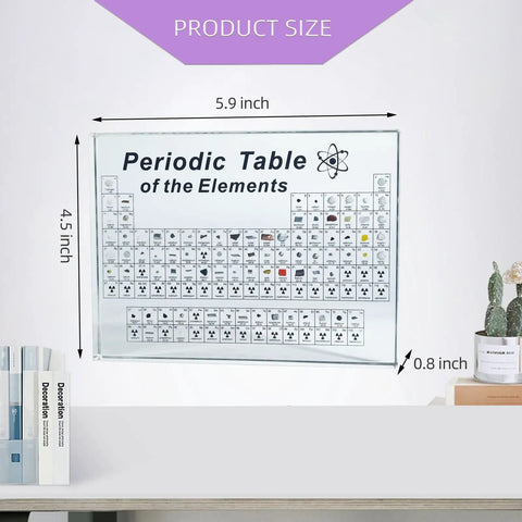 Real Element Samples Inside 83 Elements Hands-On Interactive Periodic Table Kit With Magnifying Glass on a table with size dimensions