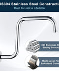 13 Inch Shower Head Extension Arm With Flange S Shaped High Rise Extender Long Stainless Steel Rainfall Pipe Arm Chrome Finish For Taller Showers And Spa Like Waterfall Rain Shower, SUS304 stainless steel, shown with flange and chrome finish.