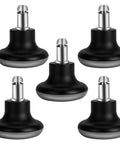 Low Profile Bell Glides Office Chair Feet 5 Pack Replacement Caster Wheels To Fixed Castors With Self Adhesive Felt Pads Black