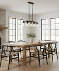 Modern Farmhouse 5 Light Linear Chandelier for Kitchen Island and Dining Room with Black Metal Frame and Wood Accent