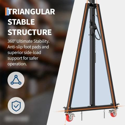Built Like A Tank Adjustable Gantry Crane 2 Ton 4400 Lbs Capacity triangular stable structure with anti-slip foot pads.