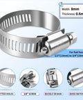 304 stainless steel hose clamp with slotted holes; 8 mm wide, 0.6 mm thick, 3/8-inch screw.