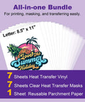 Inkjet Printable Heat Transfer Vinyl For T Shirts With Alignment Masks, 7 Sheets 8.5 By 11 Inches bundle with tropical print design