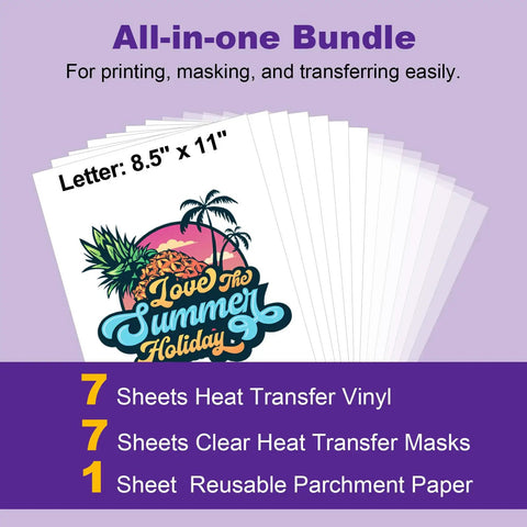 Inkjet Printable Heat Transfer Vinyl For T Shirts With Alignment Masks, 7 Sheets 8.5 By 11 Inches bundle with tropical print design