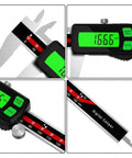 Stainless Steel Digital Caliper Delivers ±0.03 Mm Accuracy with green display, measuring 16.66 mm in precision.