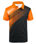 Mens Golf Polo Shirt Short Sleeve Moisture Wicking Performance Print With UPF 30 Plus And 4 Way Stretch Lightweight Collared Tee For Men Black Orange XL Game Day Ready Casual Everyday Wear