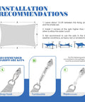 Installation guide for 10x13 Ft Waterproof Sun Shade Sail Rectangle Canopy Cover with UV protection, featuring hardware illustrations.