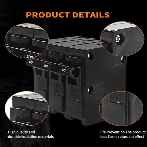 Badass 60 Amp 3 Pole Circuit Breaker With Thermal Magnetic Trip For Heavy Duty Overload Protection At 120 240 Volts close-up view showing details and labels.