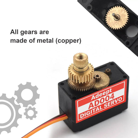 Beefy Micro Digital Servo With All Metal Gears 4.8 Kg Cm Torque At 6V Fast 0.152 Seconds Per 60 Degrees 25T Servo Arm For RC Crawler Cars Boats Drones Robots Two Pack, open copper gears