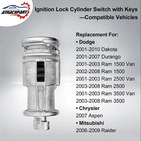 Ignition Lock Cylinder Switch With Keys OEM Style Replacement For 2001 To 2010 Dodge Ram compatibility chart