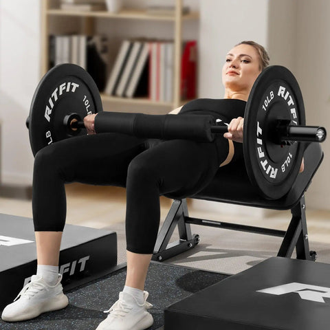Person using Olympic Barbell 4ft 6ft 25mm Shaft For Serious Gains Heavy Duty Weightlifting Bar for hip thrust in home gym