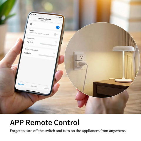 Z Wave 800 Series Smart Power Plug With Energy Monitoring And Power Meter in use with mobile app control