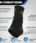 Black Ankle Brace For Men And Women With Adjustable Compression Sleeve And Wrap Ion Matrix Support For Sprained Ankle