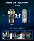 Installation guide showing 194 LED Bulb For License Plate Light Pack Of 10, 6000K Super White wedge replacement, non-polarity plug & play.