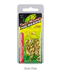 Gold One Sixty Fourth Ounce Shad Dart Jig Heads Twenty Five Pack With Lure Body Securing Barb in retail packaging