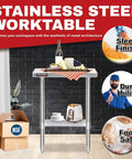 Front view of Stainless Steel Work Table 30x12 Heavy Duty NSF Commercial Prep Table With Under Shelf Outdoor Pizza Oven Stand.