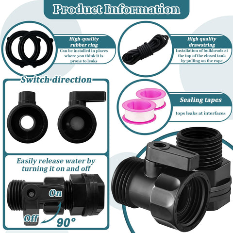 Detailed components of Four Pack Rain Barrel Spigot Kit With Three Quarter Inch Garden Hose Shut Off Valves And Three Quarter Inch GHT Bulkhead Fittings