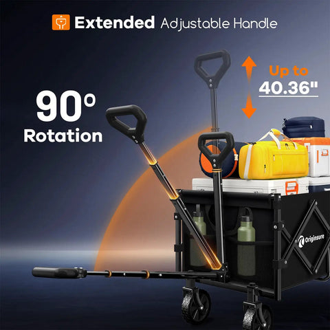 Foldable Collapsible Wagon Cart Heavy Duty Portable Utility Wagon With Wheels for groceries, shown with extended handle.