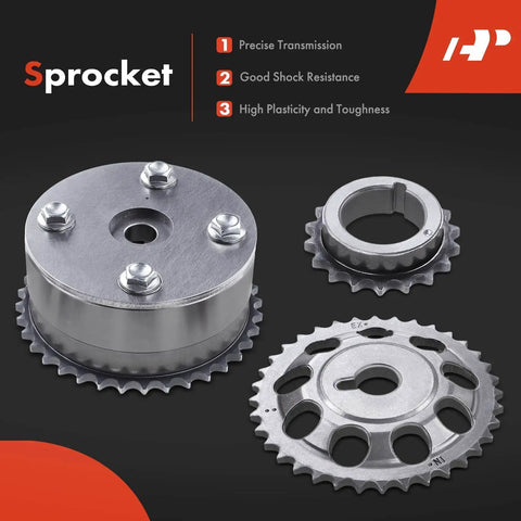 8 Piece Engine Timing Chain Kit With Sprocket And More For DOHC 1.5L 4 Cylinder Engines with metal sprockets on black background